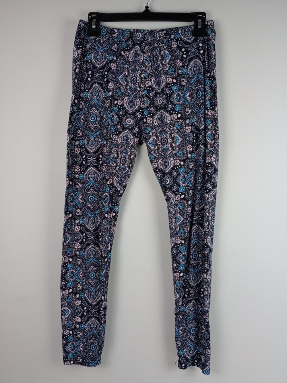 Bobbie Brooks Womens XL Black Pink Teal Paisly Geometric‎ Stretchy Leggings